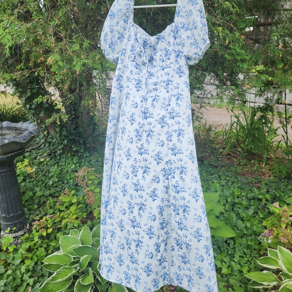 Floral Blue and White Maxi Dress - Picture 1 of 3